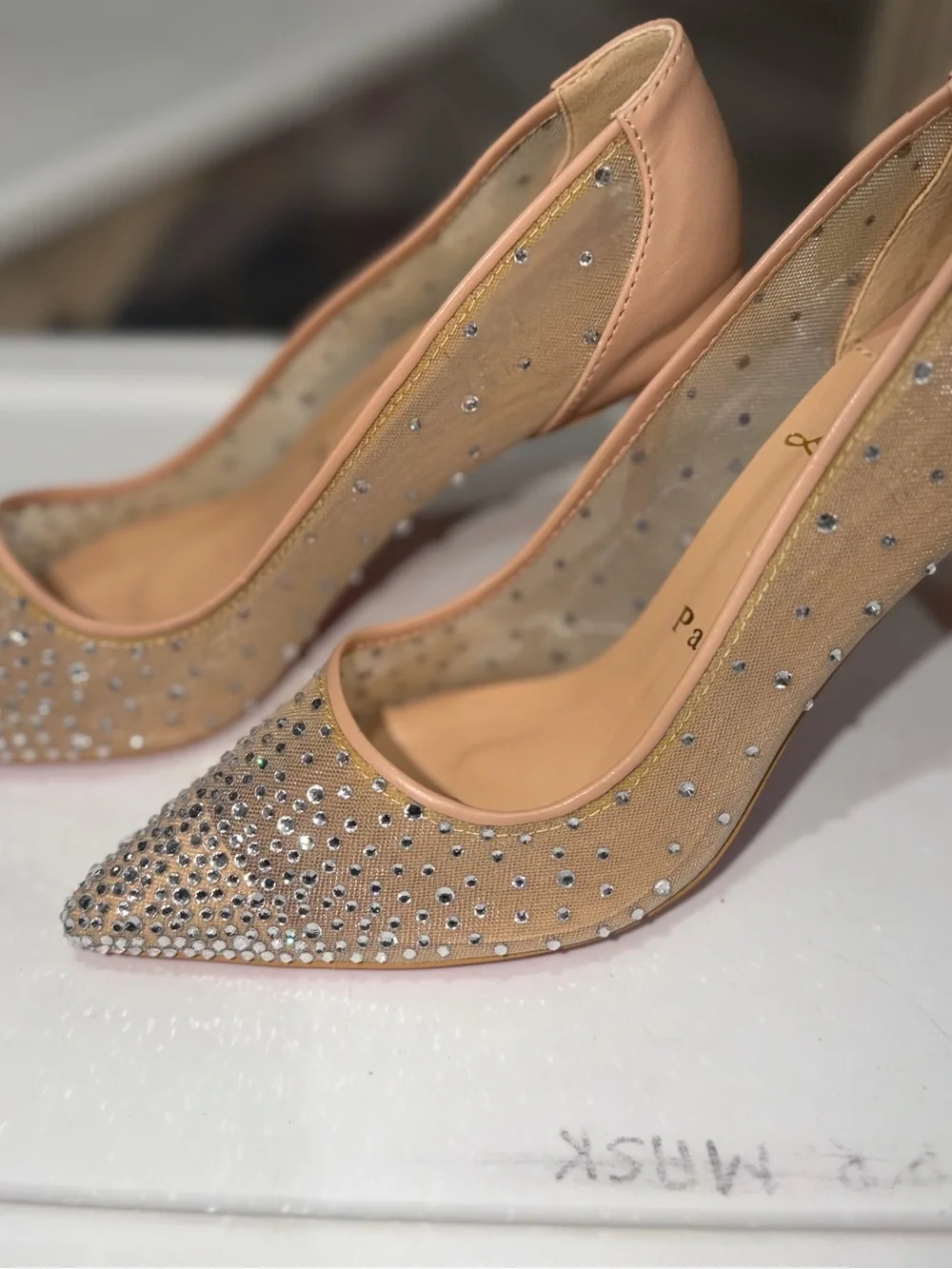 Christian Louboutin Nude/Rose Gold Crystal-Embellished Pointed Pumps - Picture 7 of 7